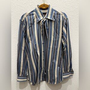Classic Striped Blue and Tan Men's Dress Shirt